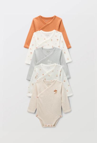 Bout'Chou - Lot de 5 bodies croisés manches longues imprimé en coton BIO GOTS