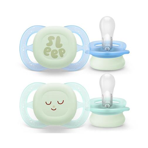 Avent - Lot de 2 sucettes silicone 0-2M Ultra Start nuit décorées - Multicolore