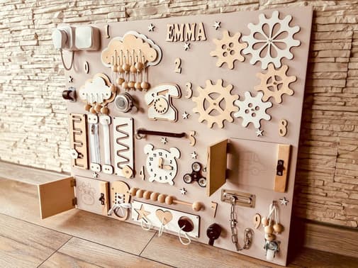 WOODAPAVO - Tableau d'activités personnalisé - Tableau Montessori pour tout-petits - Tableau d'activités pour enfants de 1 an - Tableau sensoriel éducatif 1er anniversaire XL