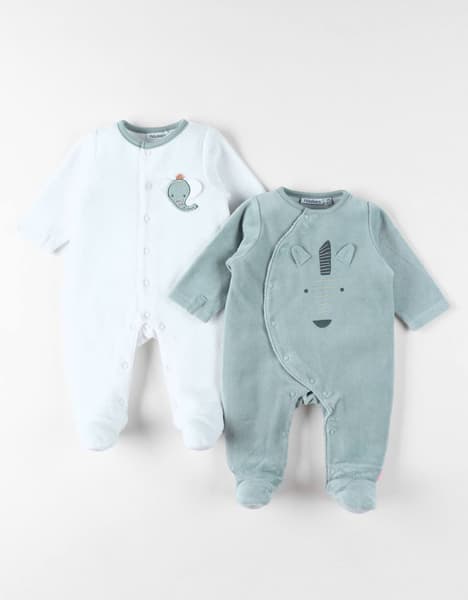 Noukies - Lot de 2 pyjamas bébé velours blanc - Noukies