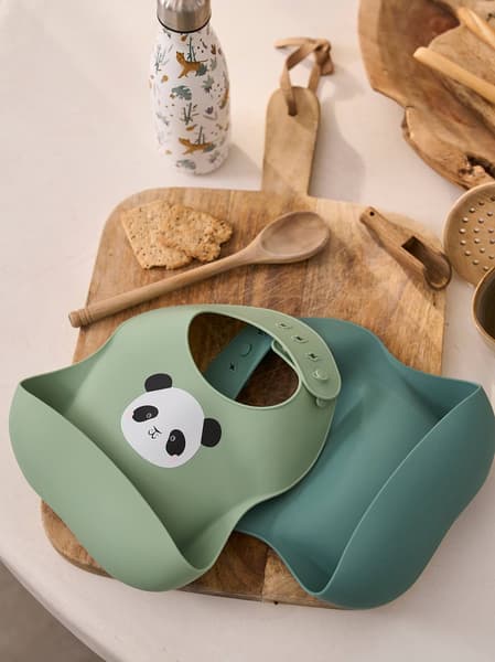 Vertbaudet - Lot de 2 bavoirs en silicone vert sauge - Vertbaudet