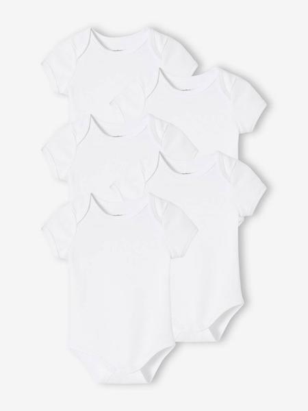 Vertbaudet - Lot de 5 bodies en interlock bébé manches courtes ouverture US BASICS lot blanc