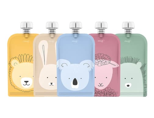 Cherub Baby - On the Go Reusable Baby Food/ Yoghurt Pouches UK - Animal Set 150ml 5PK