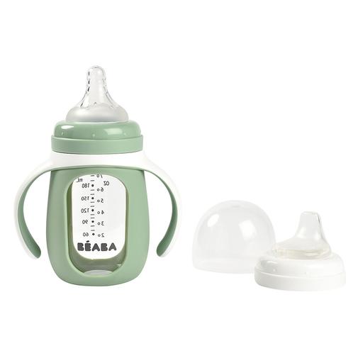 Béaba - Biberon Verre d'Apprentissage 2-en-1 Sage Green - 210 ml