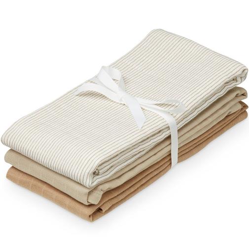 Cam Cam Copenhagen - Lot de 3 langes bébé en coton bio Classic Stripes Camel (70 x 70 cm)