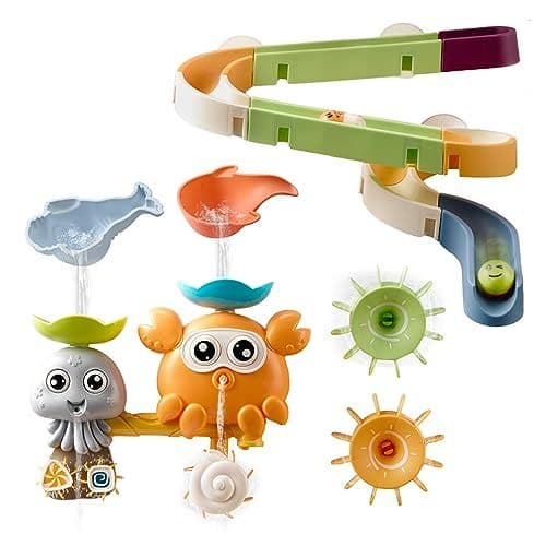 OR OR TU - OR OR TU Jouet Bain Bébé 1 2 3 4+ Ans, Jeu Bain Bebe avec Ventouses, Jeux Bain à Glissière Jeux d'eau Rotatifs Watermill, Jouet Bain de Douche et de Natation pour Bébé Enfant