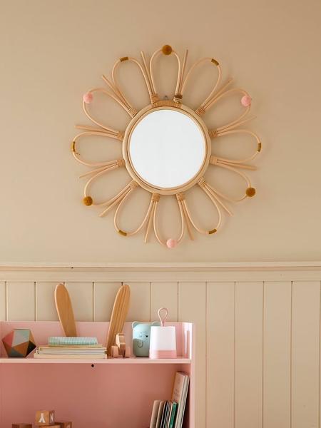 Vertbaudet - Miroir en rotin à pompons Sunshine naturel