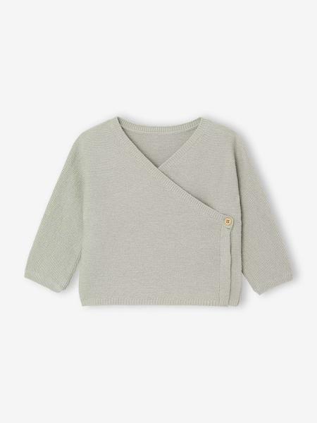Vertbaudet - Brassière bébé naissance tricot point mousse coton et laine vert sauge