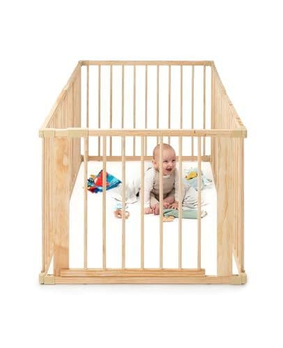 dibea - dibea Parc pour bébé et jeune enfant, en bois de sapin clair durable avec porte, 6 panneaux de 90x68 cm, barrière de sécurité solide pour protéger les premiers pas, barrière de protection sûre