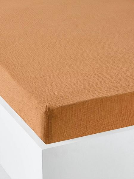 Vertbaudet - Drap housse bébé uni en gaze de coton Bio* ocre