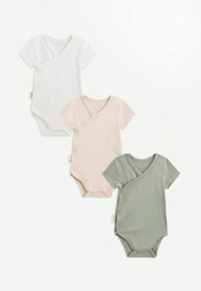 Petit Beguin - Lot De 3 Bodies Bébé Manches Courtes Ouverture Croisée Mini Rêve Ecru