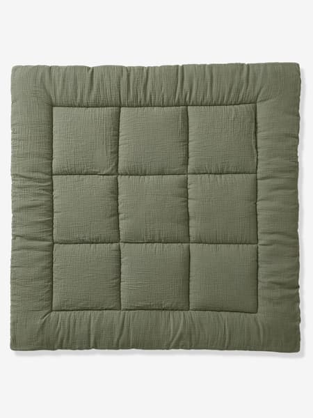 Vertbaudet - Tapis de sol / Fond de parc uni gaze et percale de coton olive - Vertbaudet