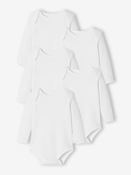 Vertbaudet - Lot de 5 bodies bébé manches longues ouverture US BASICS lot blanc