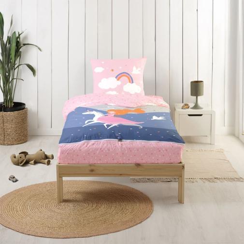 Bleu Câlin - Parure de lit enfant caradou® avec couette motif licorne 90x190cm