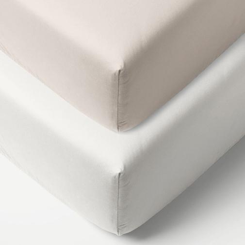 Petite Amélie - Petite Amélie Lot de 2 draps-housses bébé en jersey coton bio | Blanc et Gris taupe | 40x90 cm | Pour matelas 10-12 cm de hauteur