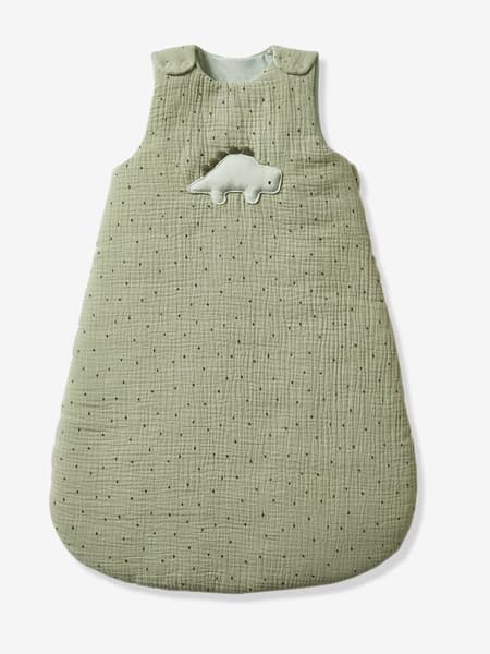 Vertbaudet - Gigoteuse sans manches en gaze de coton PETIT DINO kaki - Vertbaudet
