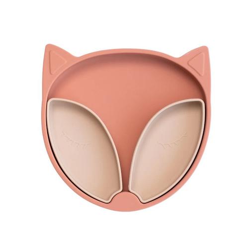 TIDY TOT - Assiette ventousée en silicone avec compartiments amovibles Renard - Rose