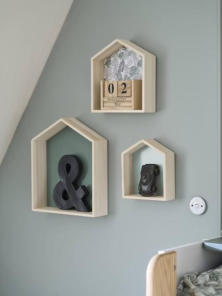 Vertbaudet - Lot de 3 étagères maison bois vert d'eau
