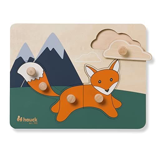 hauck - hauck Puzzle N Sort Puzzle Bebe, Jouet Bébé 1 an, Puzzle Encastrement Bois FSC, Formes Animaux, Stimulation Motricité Fine et Coordination Œil-Main, Renard