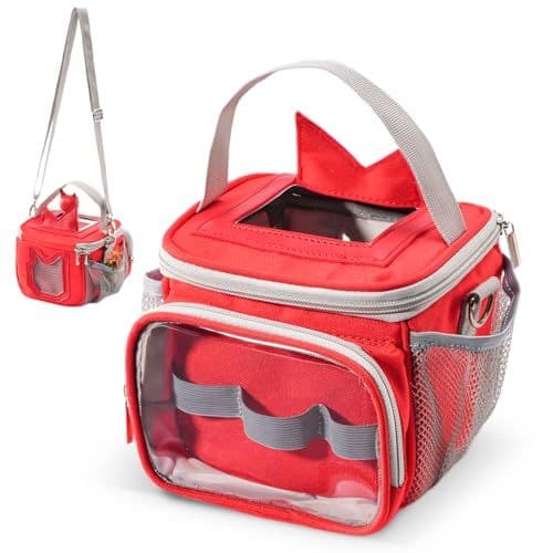 Hautton - Hautton Sac Transport pour Toniebox et Figurine Accessoires, Sacoche Rangement Voyage Portable pour Boîte à Histoire et Musique pour Enfant avec Bandoulière et Poignée -Rouge