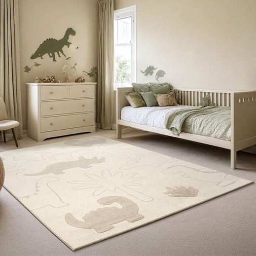 The carpet - Tapis enfant dinosaure, crème, 80 x 150 cm