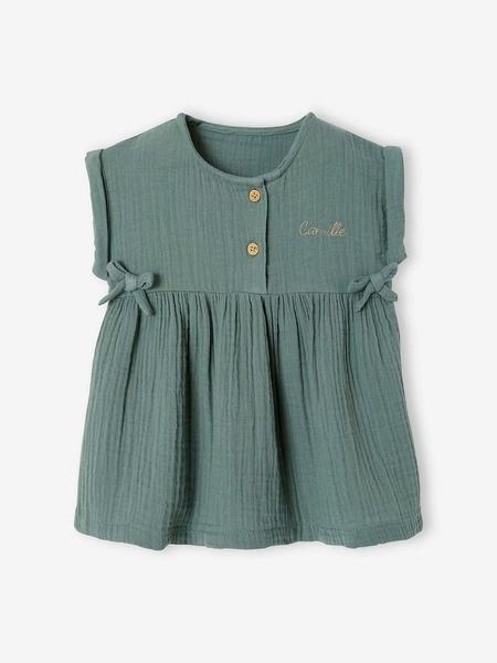Vertbaudet - Robe bébé en gaze de coton vert