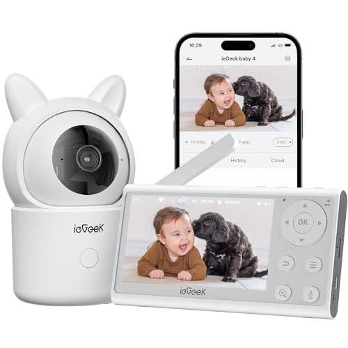 ieGeek - ieGeek 1080P/ 4.3" Babyphone Caméra,PTZ 355° Baby Phone Vidéo connecté Smartphone, Visiophone avec Alertes Intelligentes/Vision Nocturne/Suivi Automatique