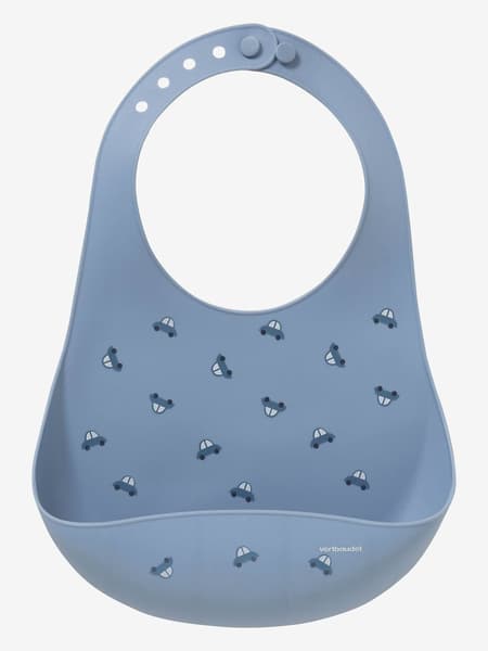 Vertbaudet - Bavoir avec récupérateur en silicone bleu jean - Vertbaudet