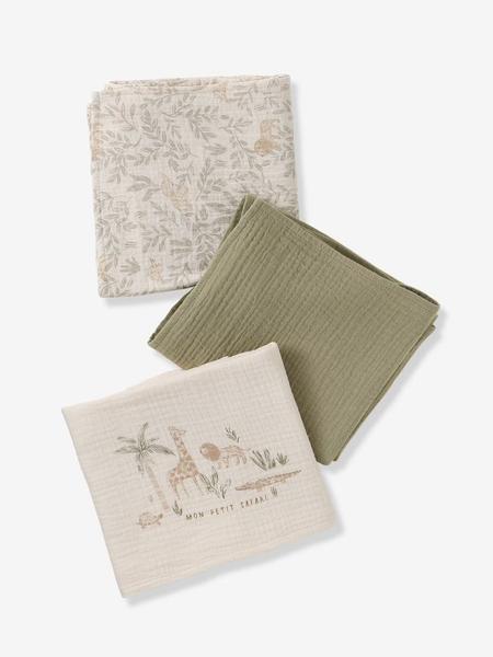 Vertbaudet - Lot de 3 langes en gaze de coton BABYLON beige imprimé
