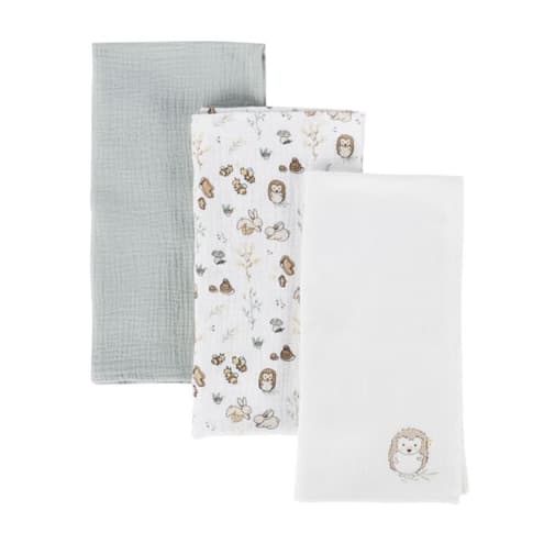 Maisons du Monde - Langes bébé en coton biologique blanc, bleu et blanc imprimé forêt (x3)