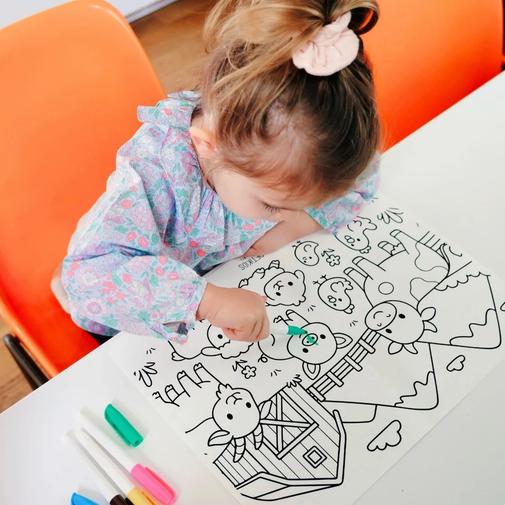 Petikids - Set de Table à Colorier en Silicone - double face : thème Plage/Campagne
