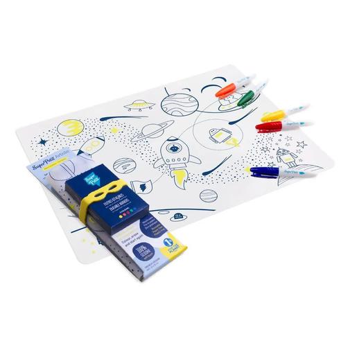 Superpetit - Superpetit - Set de table à colorier avec 5 feutres et bracelet Super héros