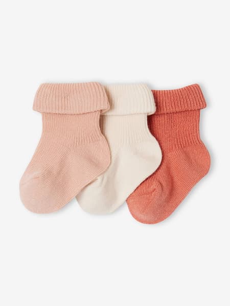 Vertbaudet - Lot 3 paires de chaussettes bébé unies bois de rose - Vertbaudet