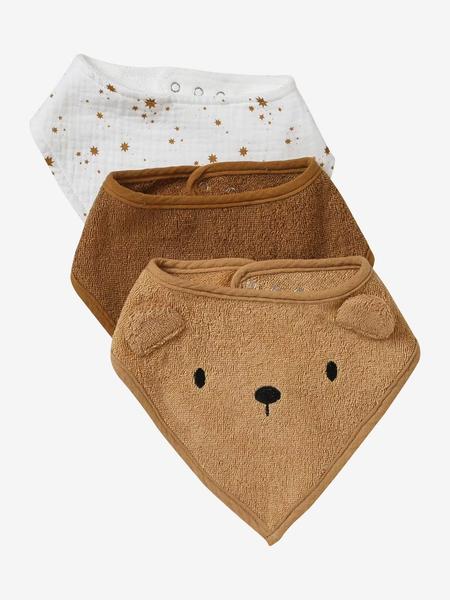 Vertbaudet - Lot de 3 bavoirs bandanas en éponge et gaze de coton caramel