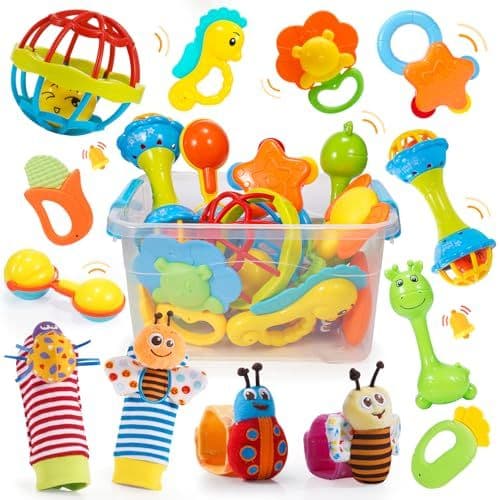 Wootoyz - Hochet Bebe 0 3 6 9 12 Mois, Jouet Bebe 0-12 Mois Jeux Eveil Bebe 0 3 6 Mois Jouet Bébé Cadeau 0-6-12 Mois Fille Garçon Jeux Bebe 0-9 Mois Jouet Nouveau Né Garçon Fille Montessori Jeux Bébé