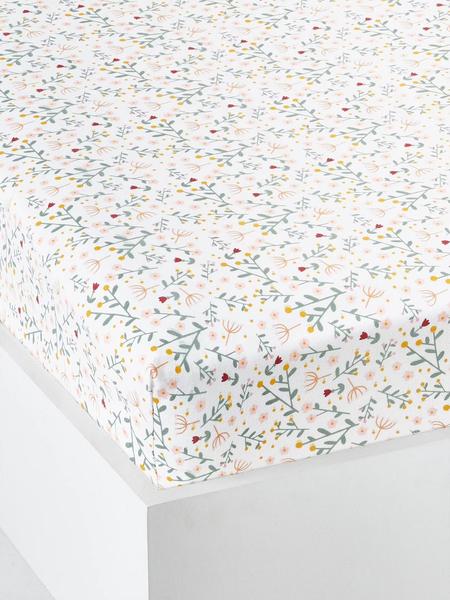 Vertbaudet - Drap-housse bébé FLEURETTES ecru / multico