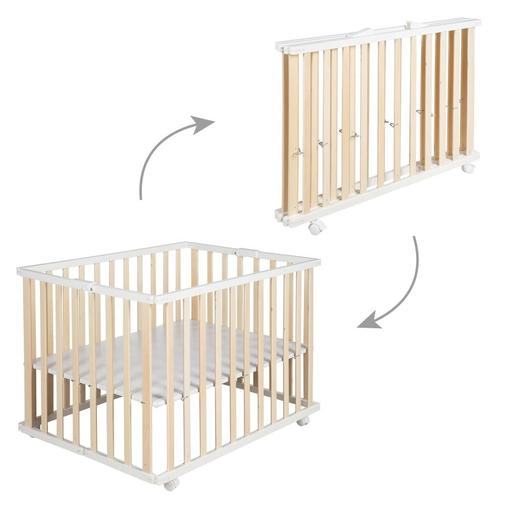 Roba - Parc pliant 75x100 réglable avec roulettes en bois bicolore