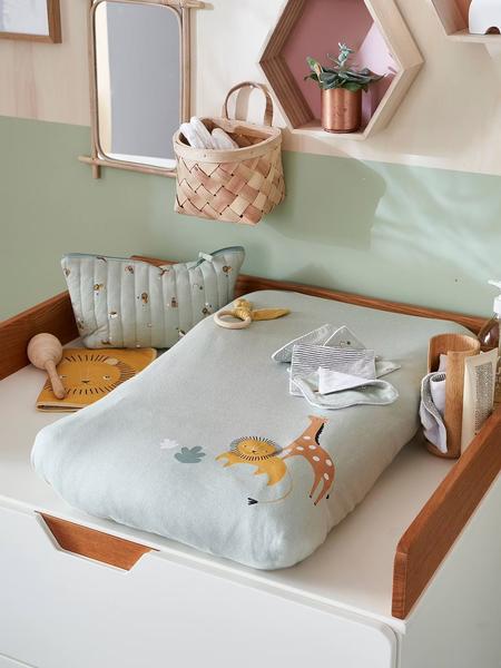 Vertbaudet - Housse matelas à langer en coton vert tanzanie