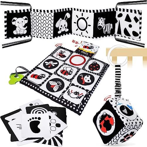 HappyKidsClub - HappyKidsClub Jouet Livre Tissu Montessori Bébé Eveil 0-12 Mois Carte Noir et Blanc Bébé Cadeau Naissance Fille Garcon Jouet Sensoriel Hochet Bebe