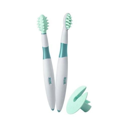 Nuk - Lot de 2 brosses à dents éducatives 6m+ avec bague de sécurité - Bleu