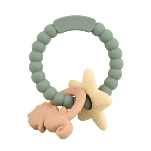 Elitecran - Anneau de Dentition Bébé, Silicone Jouet Dentition Bébé, Jouets à Mâcher pour Bébé, Faciles à Saisir et à Nettoyer, Aide à Apaiser les Gencives pour Bébés de 3 Mois et Plus (Hippocampe vert)