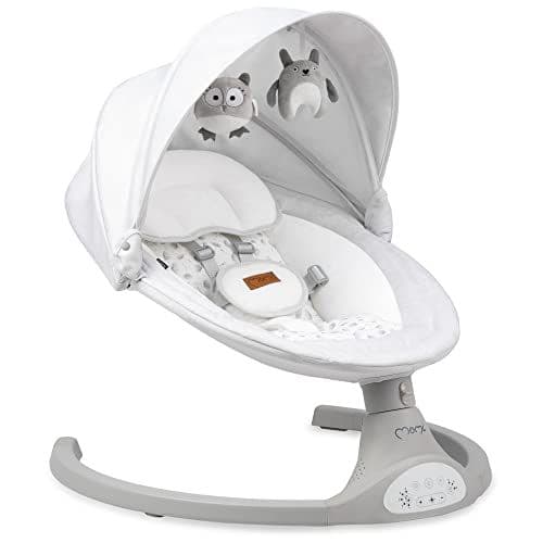 MOMI - Transat balancelle MoMi KENANI pour enfants jusqu’à 9 kg de poids, pliable, avec télécommande et Bluetooth pour se connecter au smartphone, piles et secteur, avec harnais de sécurité 5 points