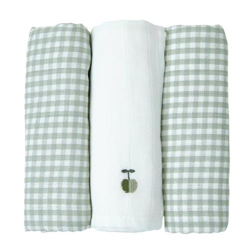 Little Crevette - Lot De 3 Langes Gaze De Coton Bio Vert Sauge