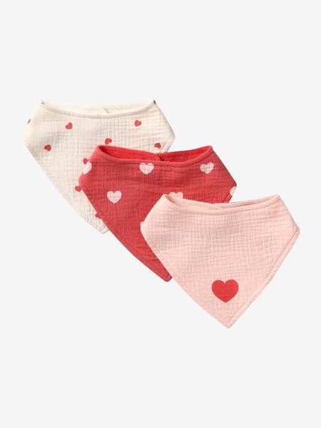 Vertbaudet - Lot 3 bavoirs bandanas en gaze de coton mon coeur