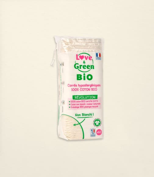 Love and Green - Carrés Hypoallergéniques 100% Coton BIO - Non Blanchis