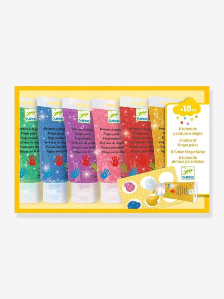 Djeco - 6 Tubes de Peinture à doigts paillettes - jaune