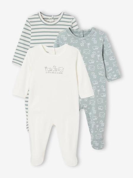 Vertbaudet - Lot de 3 pyjamas bébé mixtes en interlock BASICS bleu grisé
