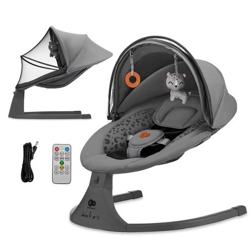 Kinderkraft - Transat Bébé Lumi 2 Électrique Avec Basculement Latéral, 12 Mélodies, Moustiquaire Et Harnais 5 Points Gris Foncé