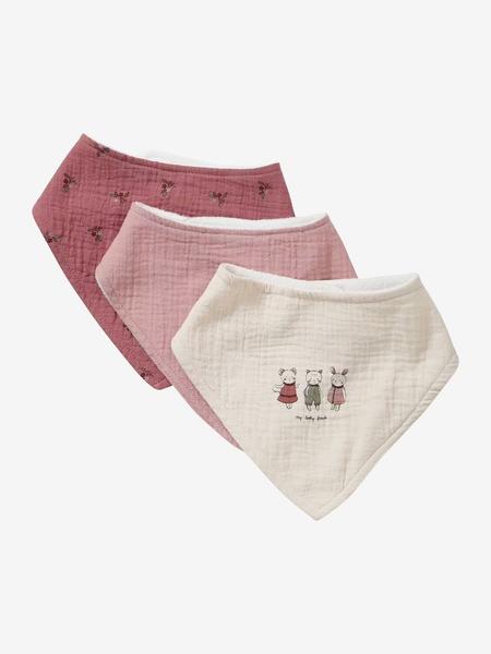 Vertbaudet - Lot 3 bavoirs bandanas en gaze de coton / éponge rose grenier