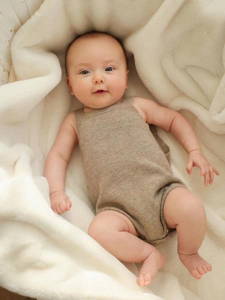 Envie De Fraise - Barboteuse bébé laine et cachemire personnalisable beige chiné